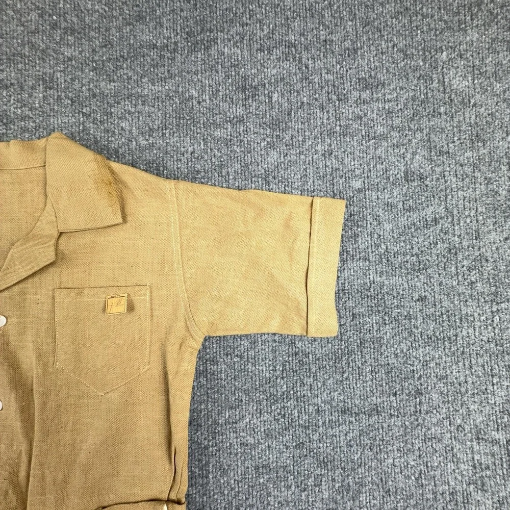 Vintage Coverall Boys 8 Beige Short Sleeve Belted Button Front Summer Romper